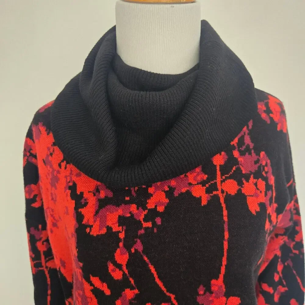 Diane von Furstenberg Merino Wool Floral Sweater Cowl Neck Bold Artsy Women XS